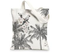 Sacs fourre-tout en toile tropicale, motif palmier exotique et perroquet, sacs d'épicerie réutilisables, élégants, légers et lavables, blanc, 13x15 Inch