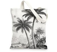 Sacs fourre-tout en toile tropicale, motif palmier, sacs d'épicerie réutilisables, sacs d'épicerie vintage, légers et lavables, sacs en toile pour voyage Bea, Blanc tropical, 13x15 Inch
