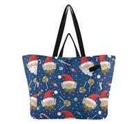 Sacs fourre-tout en toile utilitaires pour la cuisine, les courses, les voyages, les mariages, les voyages, la lessive, Noël, bleu marine, Père Noël, elfe, bonbons