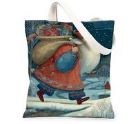 Sacs fourre-tout en toile vintage pour vacances, scène hivernale artistique, sacs de courses réutilisables, légers et lavables avec bandoulière en toile, bleu, 13x15 Inch