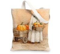 Sacs fourre-tout fantaisistes en toile avec illustration de citrouille vintage, réutilisables, légers et lavables avec bandoulière pour le magasinage, les voyages en plein air, 33 x 38 cm