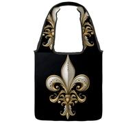 Sacs fourre-tout réutilisables en toile multi-usages pour les courses, le travail, les voyages - Cadre à pois Mardi Gras Fleur de lys dorée, Multicolore 10., 14.1x14.9in/36x38cm