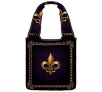Sacs fourre-tout réutilisables en toile multi-usages pour les courses, le travail, les voyages - Cadre à pois Mardi Gras Fleur de lys dorée, Multicolore 03., 14.1x14.9in/36x38cm