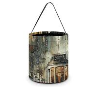 Sacs fourre-tout réutilisables pour Halloween, un troupeau d'oiseaux joyeux, sac à goûter portable pour cadeaux, shopping, Tram rouge sous la pluie, Taille unique