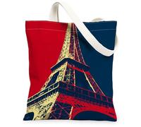 Sacs fourre-tout vintage en toile artistique, tour de Paris, sacs d'épicerie réutilisables, légers et lavables avec bandoulière en toile, Rouge, 13x15 Inch