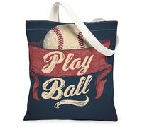 Sacs fourre-tout vintage en toile de baseball, design sportif rétro, sacs d'épicerie réutilisables, sacs d'été légers et lavables en toile pour salle de sport ou, bleu marine, 13x15 Inch