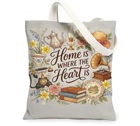 Sacs fourre-tout vintage en toile motif floral antique, sacs à provisions réutilisables, légers et lavables avec bandoulière, gris, 13x15 Inch