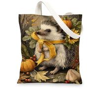 Sacs fourre-tout vintage en toile motif hérisson, sacs d'épicerie réutilisables, légers et lavables en toile pour salle de sport, voyage, plage, pique-nique 33 x 38 cm