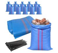 Sacs gravats en polypropylène bleu ultra résistants 100 kg - Lot de 10 + 10 colliers de serrage | Sacs PP anti-déchirure pour la construction, les débris, le jardinage et l'agriculture - Crisalide