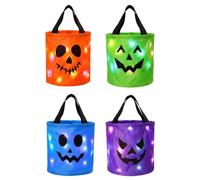 Sacs Halloween Lumineux Trick Or Treated, Lot de 2/4 Sacs LED pour Bonbons | Sacs réutilisables à tête de citrouille, lumières LED multicolores éclatantes et anses solides, pour soirées nocturnes