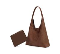 Sacs Hobo en cuir pour femme - Sac fourre-tout souple en daim marron, Style1-café