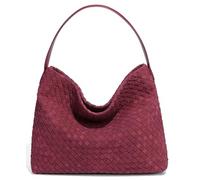 Sacs Hobo Slouchy en daim tissé pour femme - Sac à main tendance en daim - Sac à bandoulière croissant - Sac à main fourre-tout avec poignée sur le dessus, bordeaux, Taille unique