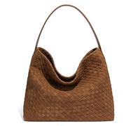 Sacs Hobo Slouchy en daim tissé pour femme - Sac à main tendance en daim - Sac à bandoulière croissant - Sac à main fourre-tout avec poignée sur le dessus, marron, Taille unique