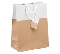 Sacs kraft bicolore poignées cordelières 33 x 25 x 13 cm - Paquet de 10 - blanc