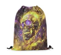 Sacs Piscine Crâne Humain Jaune, Style Gothique, Décoration De Flamme pour Halloween, Yeux De Galaxie Violets, Bijou 3D Sacs À Cordon Sport Gym Sack Résistant Sac De Sport S