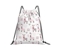 Sacs Piscine Lama Rose À Pois Gym Sack Unisexe Sacs À Cordon Lavable en Machine Sac De Sport pour Vacances Voyages Ecole S