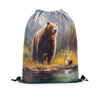 Sacs Piscine Ours Sauvage 3D Nature Animal Paysage Gym Sack Unisexe Sacs À Cordon Résistant Sac De Sport pour Piscine Voyage Ecole S