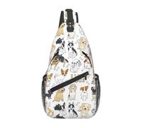 Sacs Poitrine Dessin Animé J'aime Les Chiens, Durable Sac Bandoulière Léger Sacoche Bandoulière pour Randonnée Cyclisme Voyage
