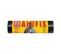 Sacs poubelle ALU FIX Économiques/Basiques en HDPE/ 120 l - 10 sacs poubelle - 1 rouleau/ 17 µm/Noir/ 70 × 100cm/