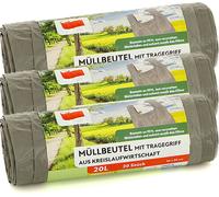 Sacs poubelle avec poignée, gris, 95% de matériaux recyclés Gris 20 L 3pcs