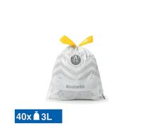 Sacs poubelle déchets courants Brabantia poignées coulissantes blancs 3 L, lot de 40