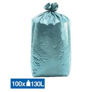 Sacs poubelle déchets lourds bleu-vert 130 L, lot de 100