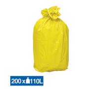 Sacs poubelle déchets lourds jaunes 110 L, lot de 200