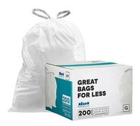 Sacs poubelles sur mesure Plasticplace compatibles avec les sacs poubelles cordon Simplehuman Code G (lot de 200) blancs, 8 gallons / 30 litres