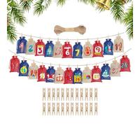 Sacs pour calendrier de l'avent, réutilisables et rechargeables de Noël de 24 jours, sacs vides avec cordon pour cadeaux de fête - Pour enfants, famille, amis, cadeaux de fête au chocolat