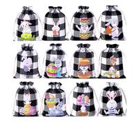 Sacs pour Pâques | 12 pièces Sac à cordon design festif de lapin, sacs en jute - pour invités, fêtes, collègues, mariage, vacances de Pâques et