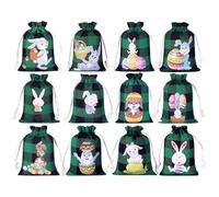 Sacs pour Pâques,12 Pièces Sacs À Bonbons À Cordon Avec Des Motifs De Lapin Mignon - Sac en Toile de Jute | Pour Invités Demoiselles d'Honneur Fête Collègues Mariage Vacances Pâques