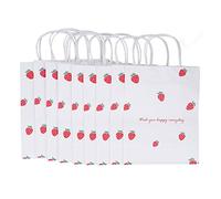 Sacs présents aux fraises réutilisables 10pcs | Taille moyenne 8.27x4.33x3.54in | Sacs de fête en papier dur neutres pour mariage/anniversaire/shopping | avec des poignées