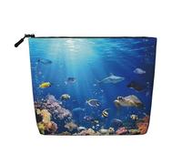 Sacs réutilisables à imprimé océan, poissons tropicaux, tortue, requin, grande capacité, trousse de toilette de voyage, trousse de maquillage avec fermeture éclair