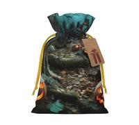 Sacs réutilisables avec cordon de serrage imprimé cimetière d'horreur pour fête de Noël, ruban jaune, taille M