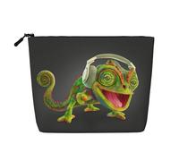 Sacs réutilisables avec impression caméléon pour écouter de la musique, grande capacité, trousse de toilette de voyage, trousse de maquillage avec fermeture éclair