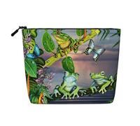 Sacs réutilisables avec impression d'eau de nombreuses grenouilles sur les branches, motif papillons d'été, lac, grande capacité, trousse de toilette de voyage, trousse de maquillage avec fermeture