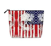 Sacs réutilisables avec imprimé crâne drapeau américain, grande capacité, trousse de toilette de voyage, trousse de maquillage avec fermeture éclair