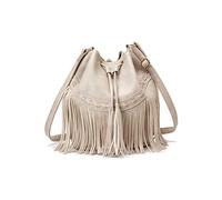 Sacs seau en cuir pour femme avec cordon de serrage et pompon, blanc, Large