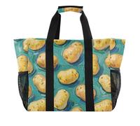 Sacs utilitaires et fourre-tout pliables anti-sable avec poignées pour pommes de terre et légumes verts, Peinture d'art vert pomme de terre végétale, 1 size, Tendance