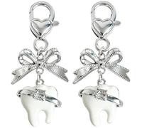 sacxi Lot de 2 porte-clés en forme de dents avec nœud et strass - Assistante dentaire créative et infirmière - Breloque de sac - Accessoires de clé de voiture