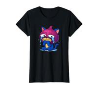 Sad Crying Onion Cat Cartoon Funny Chopping Onions Meme T-Shirt Graphique avec Valeur, Femme, Noir, M