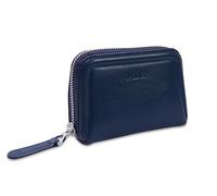SADDLER Annabelle Porte-monnaie pour femme en cuir véritable avec fermeture éclair 2 sections avec protection RFID, bleu marine, Minimaliste