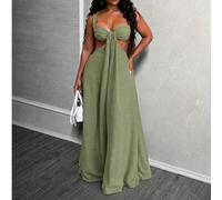 SADE Combinaison verte ample en tissu tissé, couleur unie, design torsadé, décolleté bas, sexy, mode de rue avant-gardiste, convient pour les rendez-vous d'été L,M,S,XL,XSUnicoloreTissu tissé