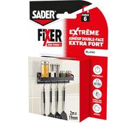 Sader Adhésif double-face Extrême, fixe sans percer, intérieur, blanc 2 m x 19 mm, supporte 10 kg