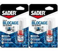 Sader Colle Blocage Vis Écrou - Frein Filet - Colle d'Étanchéité et de Serrage - Extra Forte pour Automobile, Vélo, Matériel Agricole, Jardin - Flacon de 5 ml (Lot de 2)