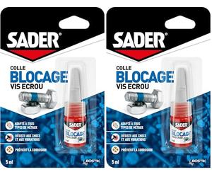 Sader Colle Blocage Vis Écrou - Frein Filet - Colle d'Étanchéité et de Serrage - Extra Forte pour Automobile, Vélo, Matériel Agricole, Jardin - Flacon de 5 ml (Lot de 2)
