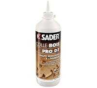 Sader Colle Vinylique Bois Pro D3 - Colle d'Assemblage et de Placage du Bois - Colle D3 Menuiseries Intérieures et Extérieurs Abrités - Colle Bois Humide - Transparente - Biberon 750 g