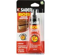 Sader Colle à Bois Prise Rapide 2 min - Colle Forte pour Tous Bois et Dérivés - Intérieur - Transparente après Séchage - Sans Solvant - Tube de 125 ml