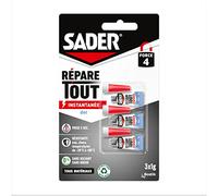 Sader Colle de Réparation Répare Tout Instantanée - Colle Extra Forte - Prise Instantanée en 5 secondes - Efficace sur Tous Matériaux - Sans Odeur et Sans Solvants - Transparent - 3 Tubes de 1 g