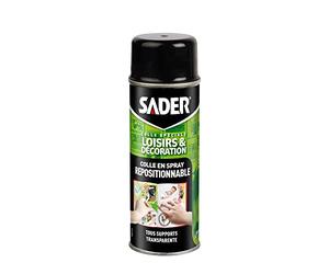 Sader Colle en Spray Repositionnable pour Loisirs et Décoration | Tous Supports - Collage de Photos - Posters - Pochoirs - Patchwork - Transparente et Sans Traces - Bombe Aérosol de 200ml
